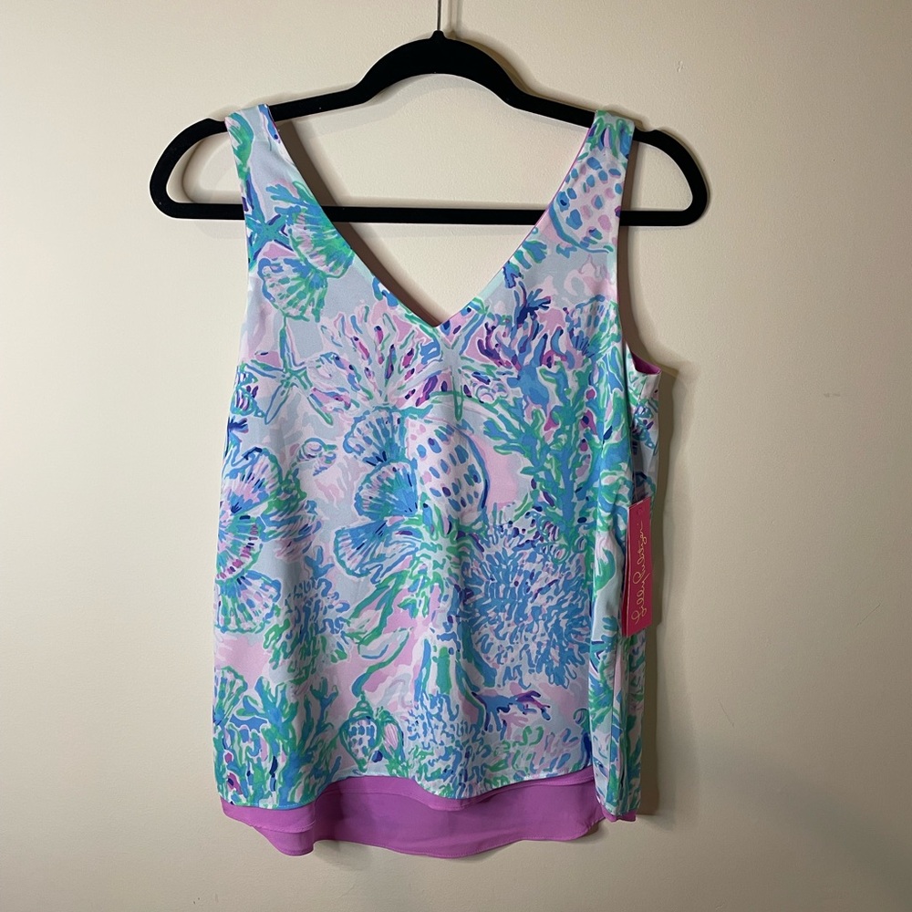 NWT Lilly Pulitzer Florin Reversible Sleeveless V-Neck Top Amethyst Tint Craysea
